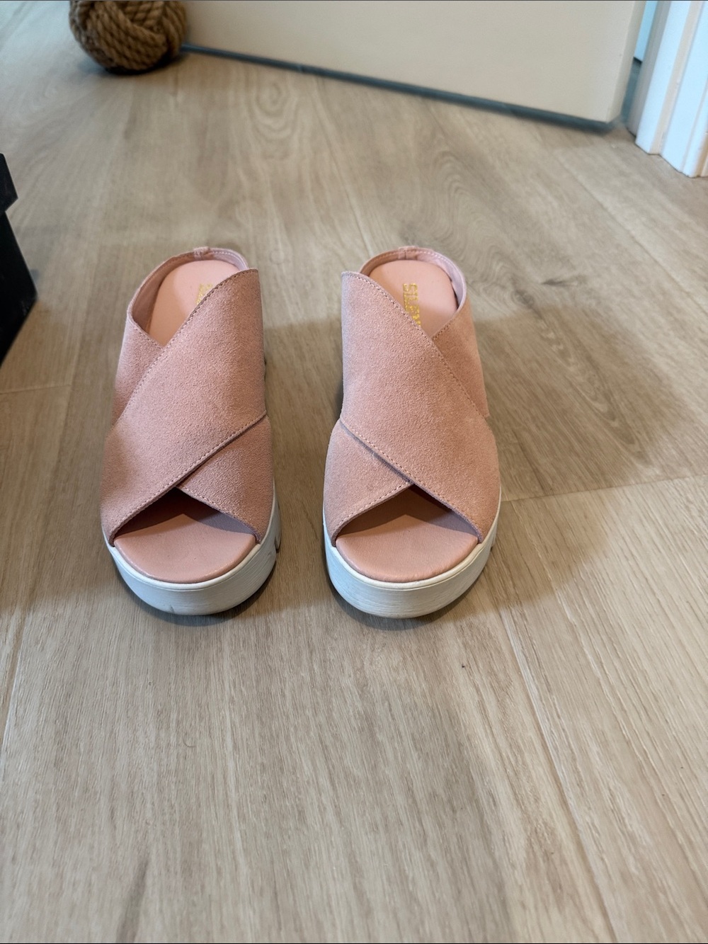 Women's Pink Suede Cross-Band Platform Sandals by Silent S